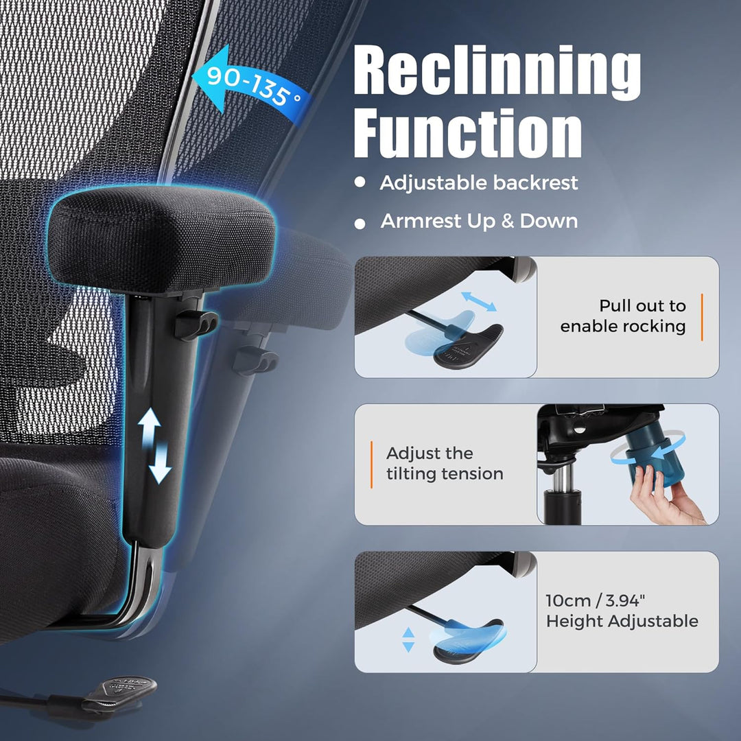 IWMH Bürostuhl 200kg XXL, Bürostuhl Ergonomisch, Grosse und hohe Schreibtischstuhl,Mesh Computerstuh