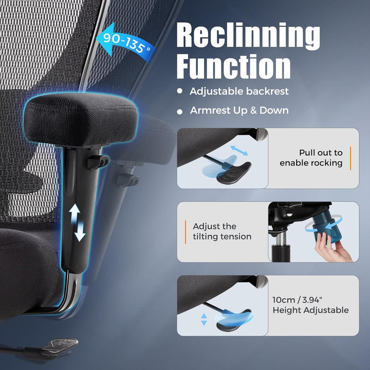 IWMH Bürostuhl 200kg XXL, Bürostuhl Ergonomisch, Grosse und hohe Schreibtischstuhl,Mesh Computerstuh
