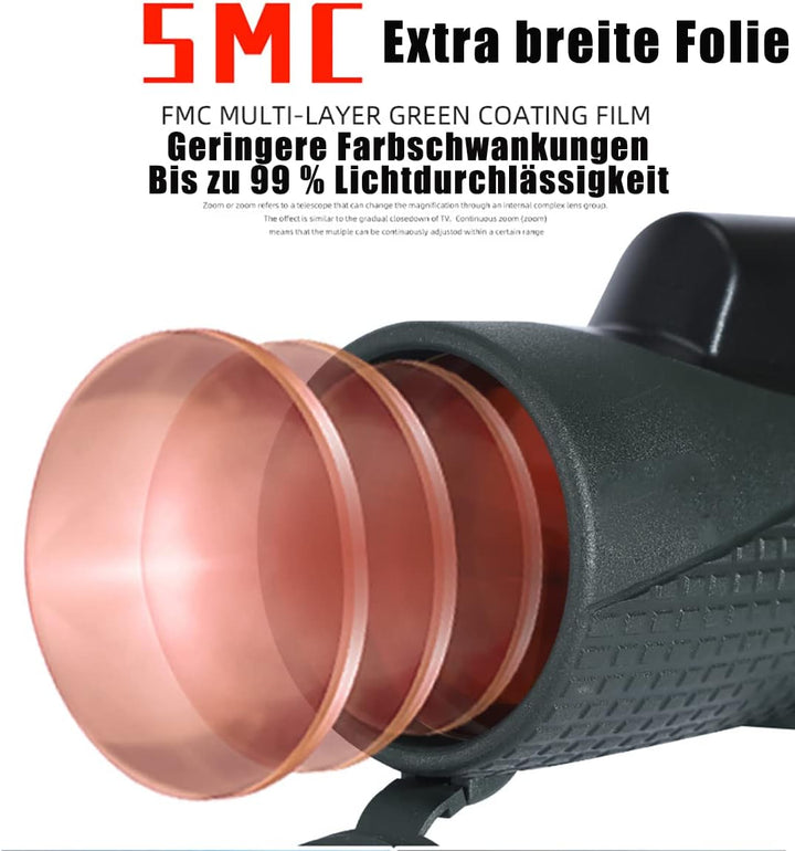 DOCANIO Monokular Teleskop 12X56 ED Monokular mit Nachtsicht, IPX7 Wasserdicht Fernrohr Erwachsene m