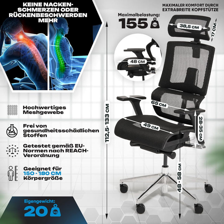 VALKENSTOL M7 Bürostuhl Ergonomisch mit Adaptiver Lordosenstütze Chefsessel Ergonomischer Bürostuhl