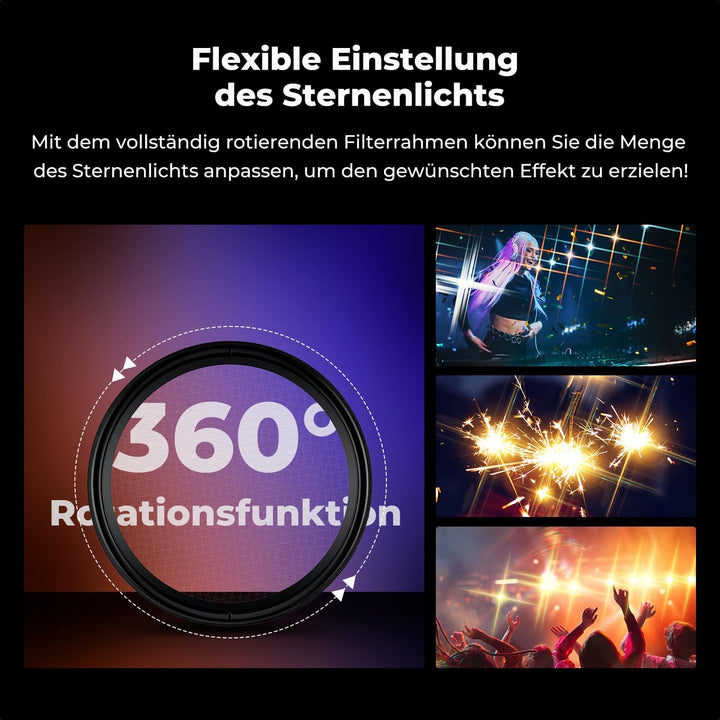 K&amp;F CONCEPT Variabler Kurzstrahl-Sternfilter 4&amp;8 Punkte Dezenter Glanz | 58mm,Optisches Glas,HD,Mult