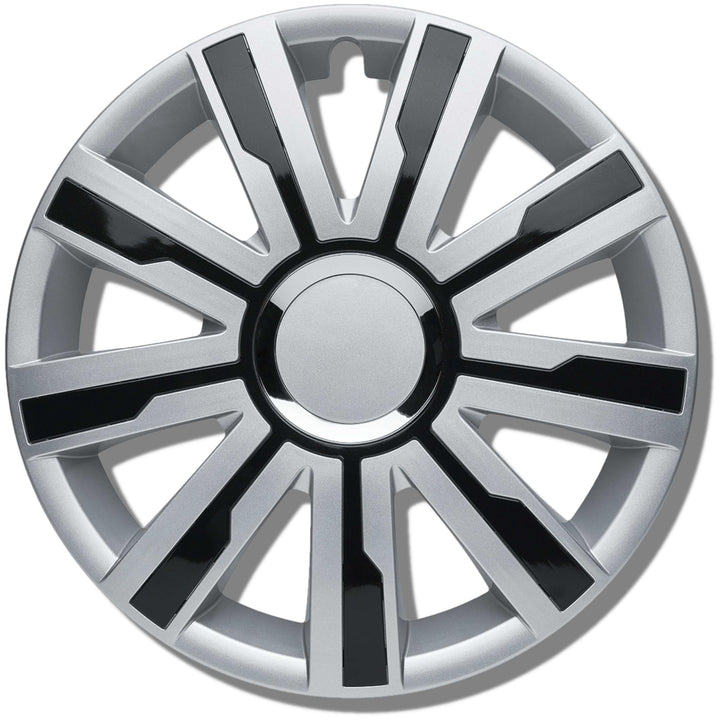 Albrecht 15 Zoll Radkappen schwarz/silber für Stahlfelgen - Mirage Radzierblenden aus hochwertigem K