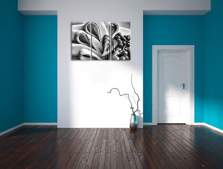 Pixxprint Monocrome, Bunte Obstschale 3-Teiler Leinwandbild 120x80 Bild auf Leinwand