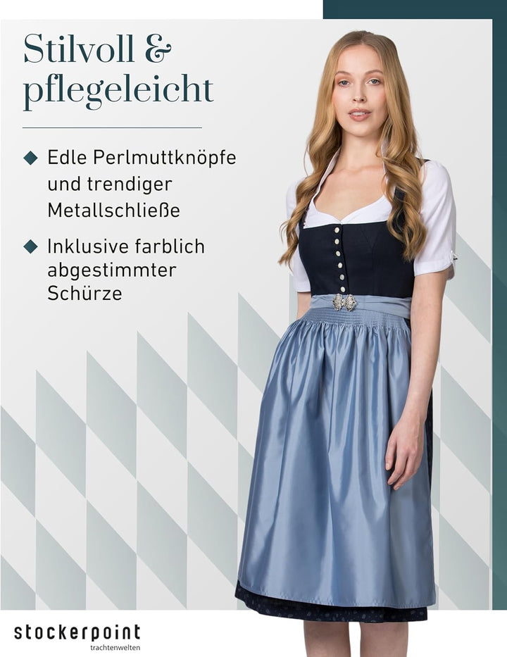 Stockerpoint Damen Dirndl Sieglinde Kleid für besondere Anlässe 40 Nachtblau, 40 Nachtblau