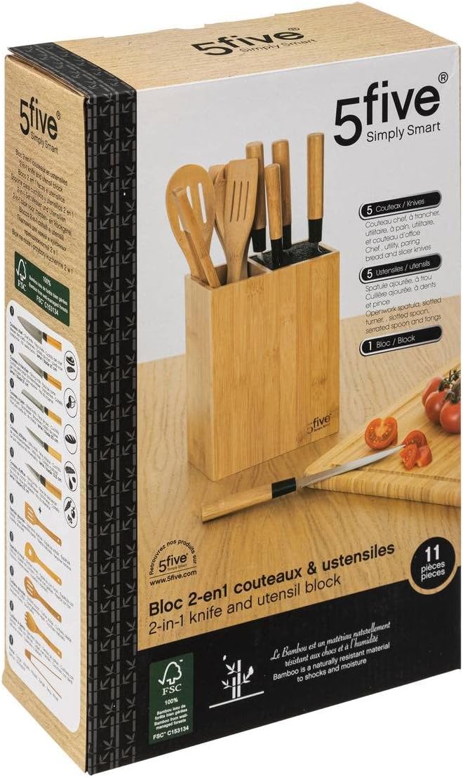 5 five simply smart 5five - block 5 messer &amp; 5 utensilien mit bambusgriff