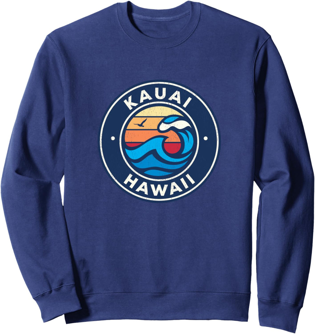Kauai Hawaii HI Vintage Nautic Waves Design Sweatshirt