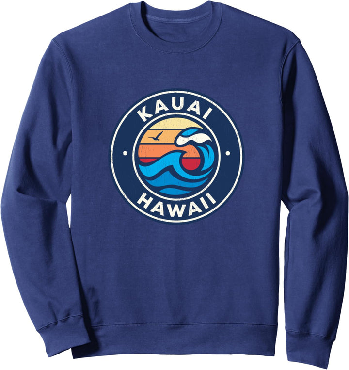 Kauai Hawaii HI Vintage Nautic Waves Design Sweatshirt