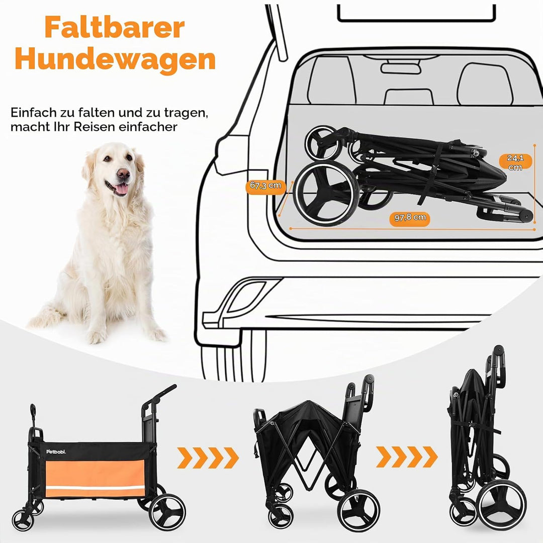 Petbobi 2-in-1 Schieb- &amp; Zug-Hundetrolley für mittelgrosse &amp; grosse Hunde, mit Zugangsrampe für alte