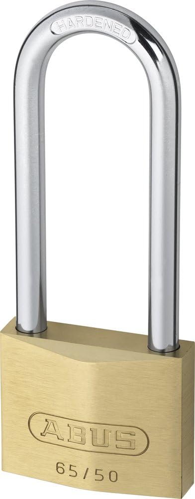 ABUS Vorhängeschloss Messing 65/50HB80 gl.-6501 - gleichschliessend und mit hohem Bügel - Messing-Sc