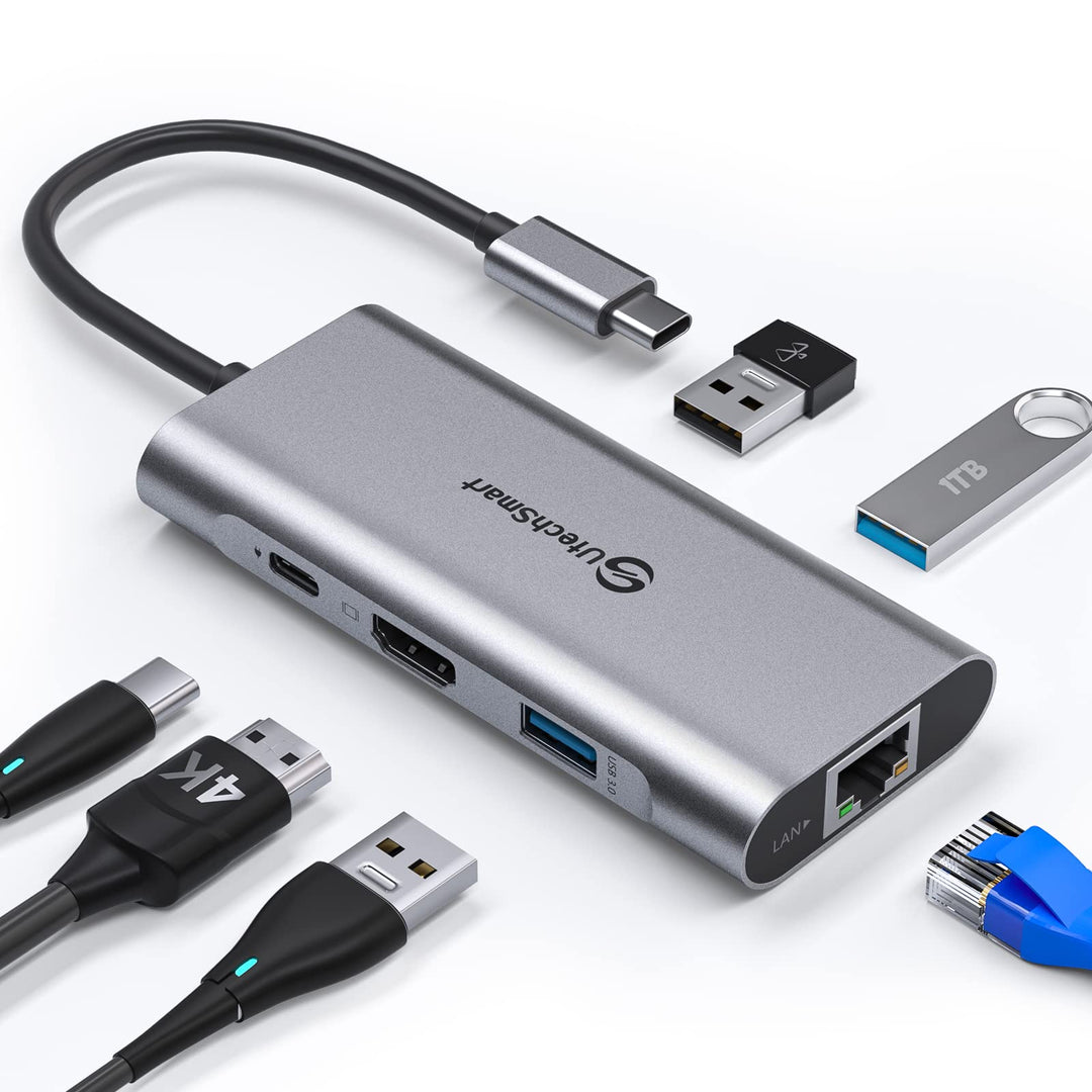 USB C Hub, UtechSmart Ethernet Multiport Adapter, 6 in 1 zu HDMI Dock kompatibel für MacBook Pro/Air