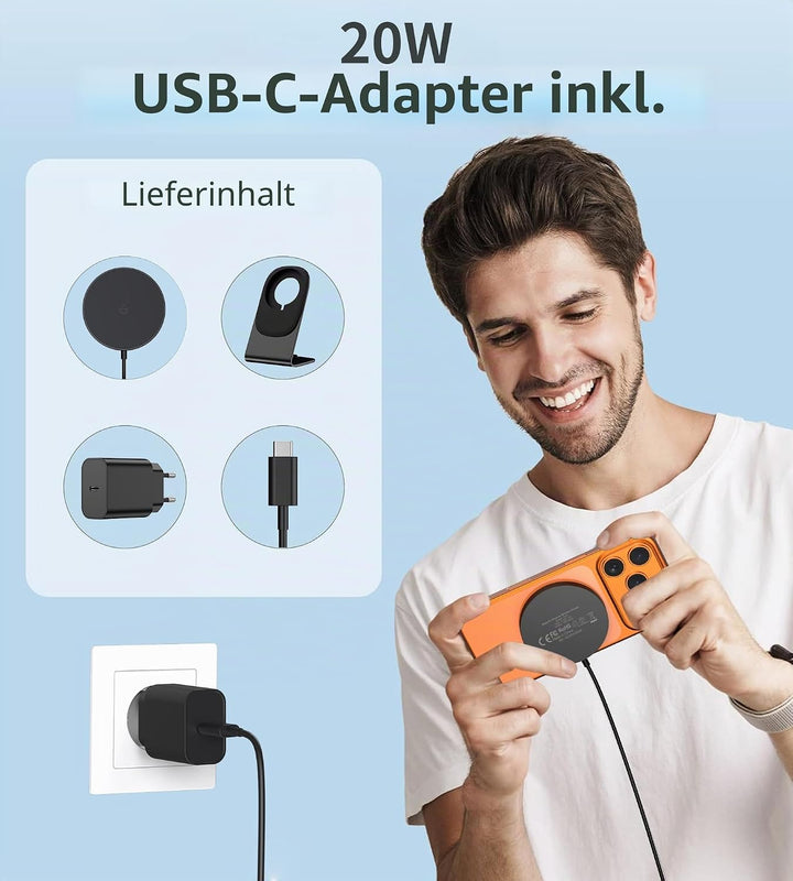 Induktive Ladestation Kompatibel mit Magnetisches Ladegerät, Wireless Charger Kabellos Schnellladege