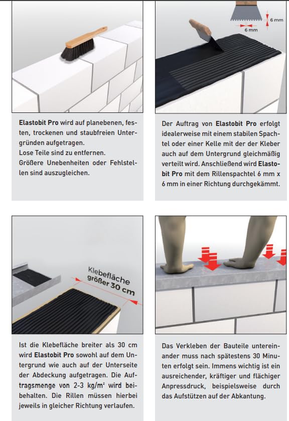 Elastobit Pro Kebu Kleber mit Zahnspachtel für Bleche Kaltkleber 6 kg Bitumenkleber