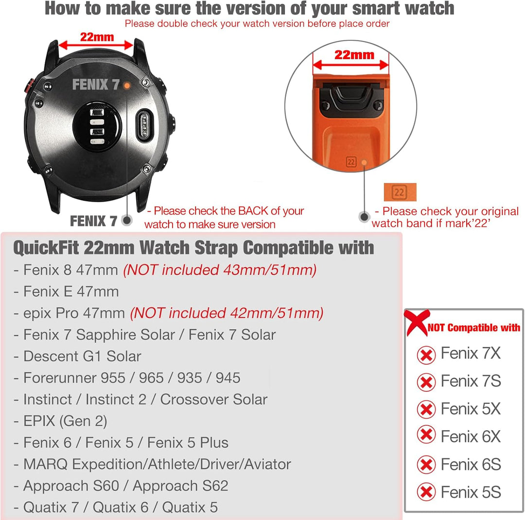 YOOSIDE 22mm Loop Nylon Armband für Garmin Fenix 8 47mm / epix Pro 47mm / Instinct 3 45mm/Fenix 7/6/