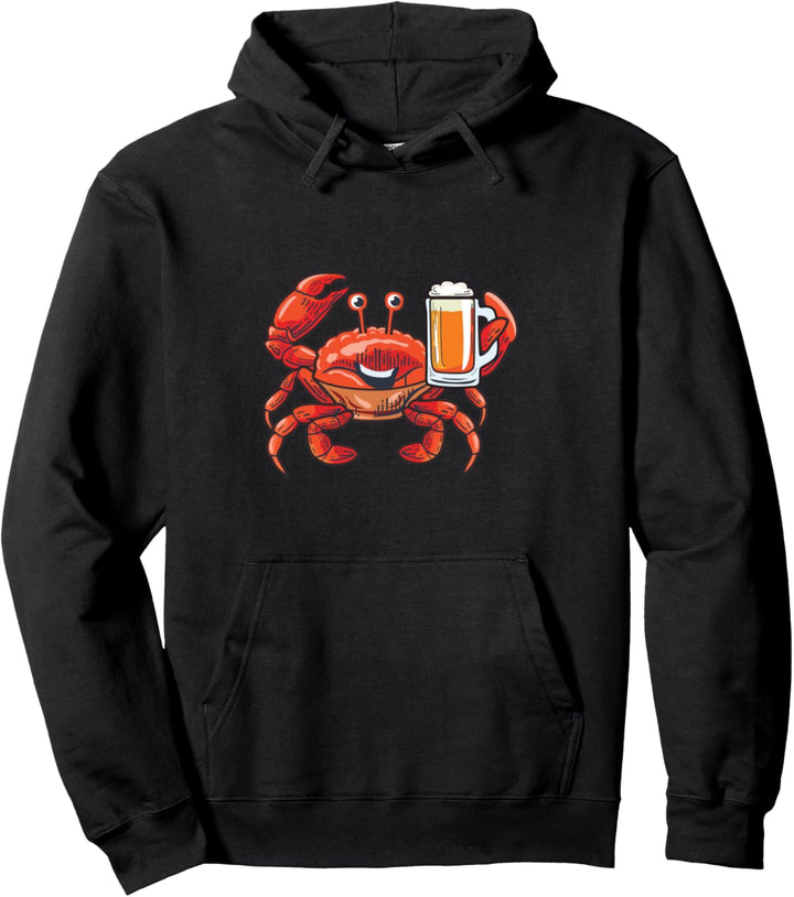 Lustige Krabbe trägt Bierkrug Comic Pullover Hoodie