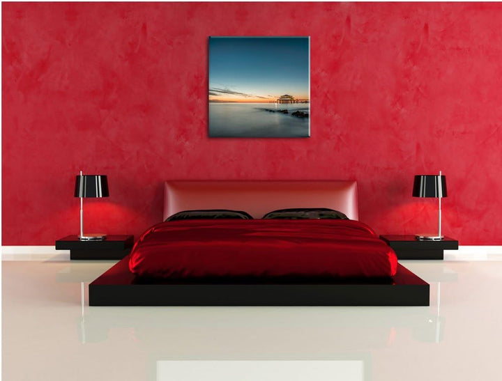 Pixxprint Timmendorfer Strand bei Sonnenuntergang, Format: 70x70 auf Leinwand, 70x70