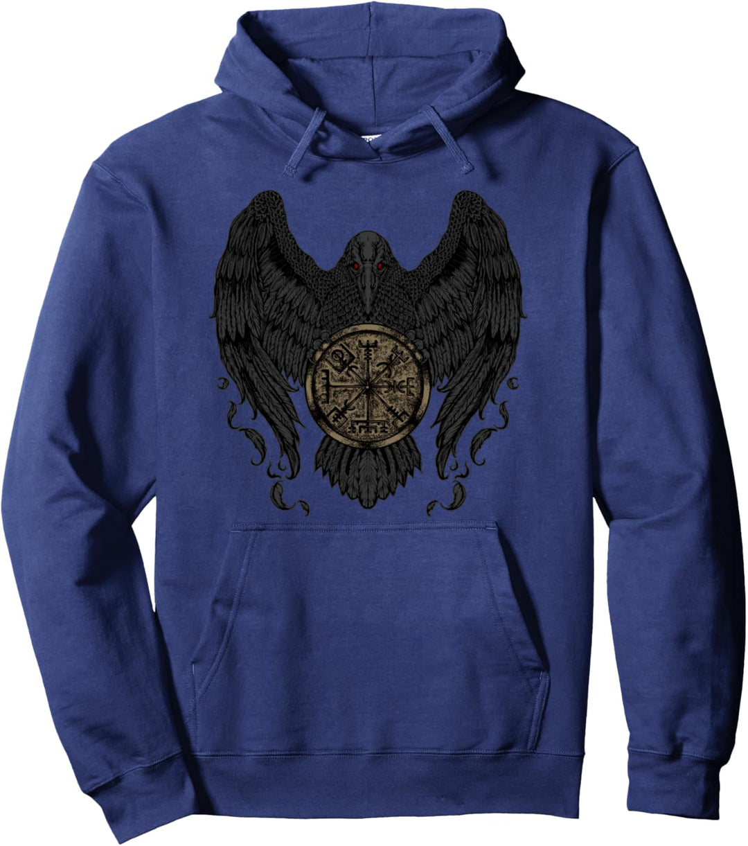 Krähe mit Futhark und Vegvisir Pullover Hoodie