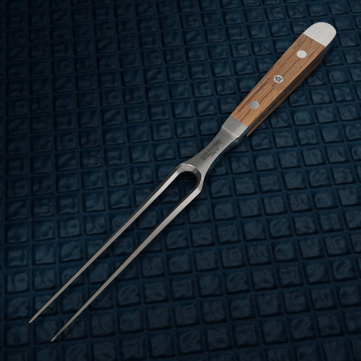 GÜDE Solingen - Fleischgabel geschmiedet, 18 cm, Fasseichenholz, ALPHA FASSEICHE, Doppelkropf, Handm