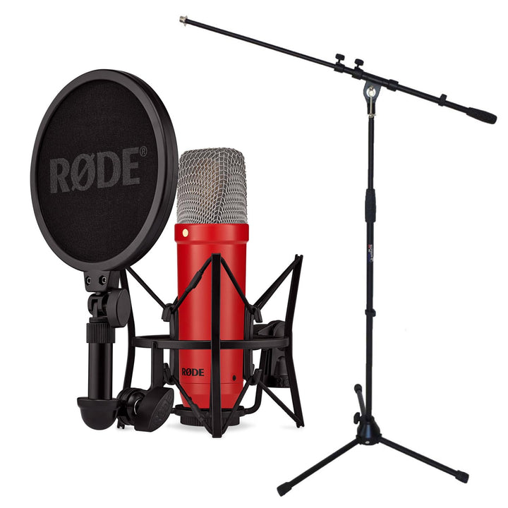 Rode NT1 Signature Red Studio-Mikrofon Rot + keepdrum Mikrofonständer mit Mikrofonständer Rot, mit M