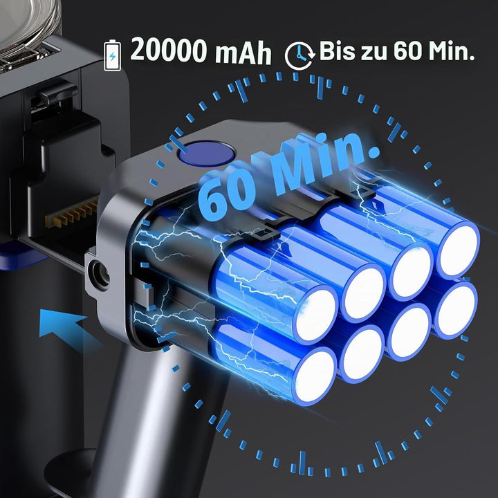 Akku Staubsauger 650W/58KPA/60Mins,Staubsauger Kabellos mit Selbststehend Anti-Tangle-Bürste LED, 2,