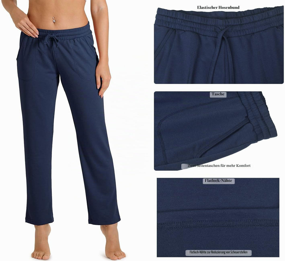 icyzone Damen Jogginghose Sweathose Lang Sporthose Freizeithose geradem Bein Hose mit Tunnelzug S Na
