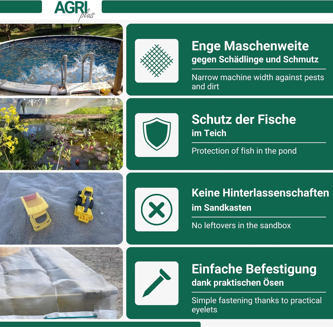 AGRI plus Universalnetz für Sandkasten, Pool & Teich | 6 x 8 m | Verschiedene Masse | Netz engmaschi