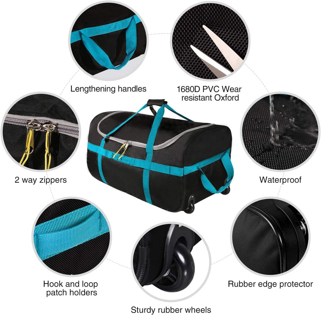 campMax 85L Faltbare Reisetasche mit Rollen, Klappbare Grosse Trolley Sporttasche mit Rollen für Rei