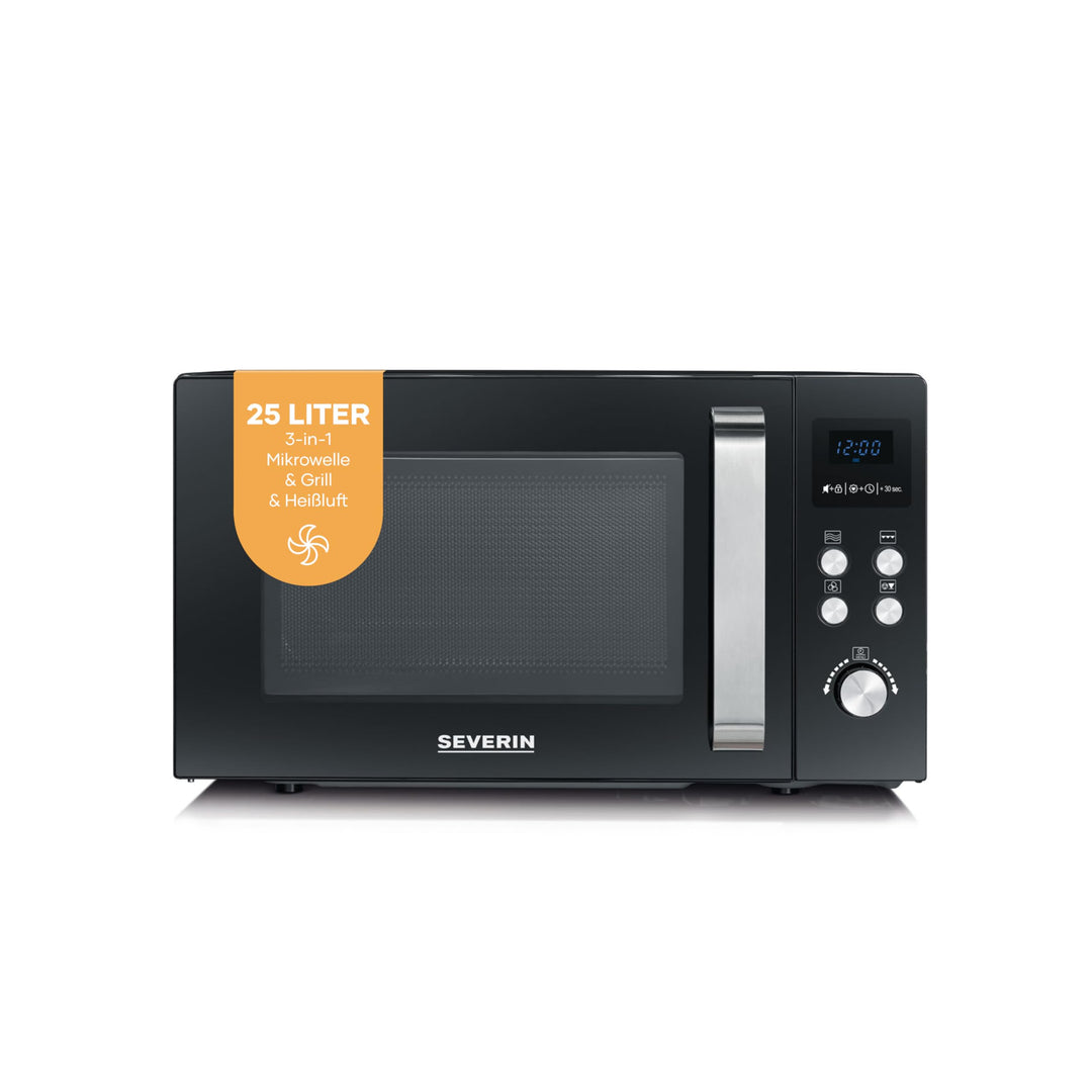 SEVERIN 3-in-1 Mikrowelle mit Grill und Heissluftfunktion bis 200°C, Minibackofen inklusive Vorheizf