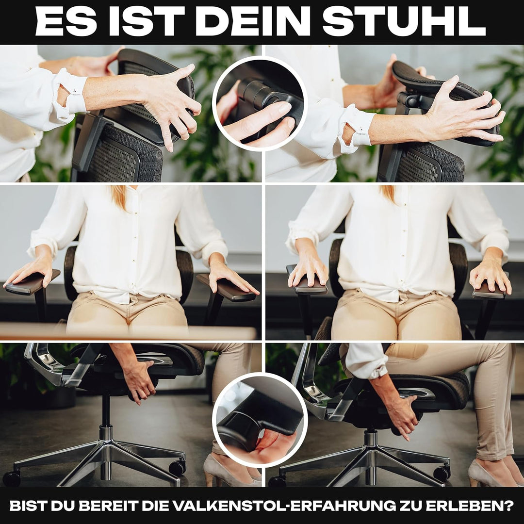 VALKENSTOL M7 Bürostuhl Ergonomisch mit Adaptiver Lordosenstütze Chefsessel Ergonomischer Bürostuhl