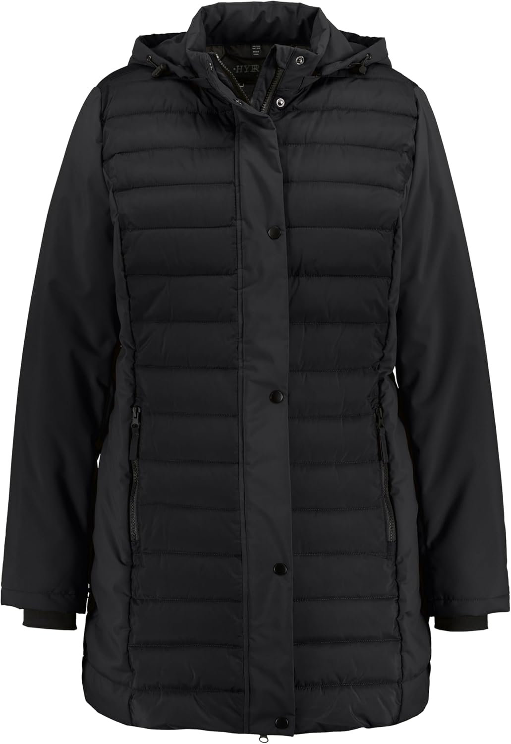 Ulla Popken Damen Hybrid, Wasserabweisend, Stepp/Softshell, Kapuze Jacke, Schwarz