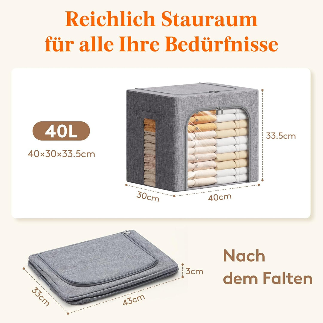 Lifewit 40L Aufbewahrungsbox mit Deckel, Kleidung Aufbewahrung, Faltbare Kleideraufbewahrung mit Met