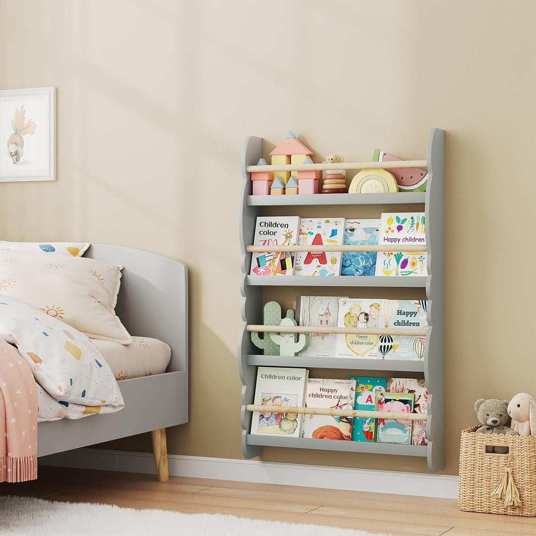 WOLTU Kinder Bücherregal Wand, Bücher-Organizer mit 4 Ablagen, Kinderregal für Buchaufbewahrung, Wan