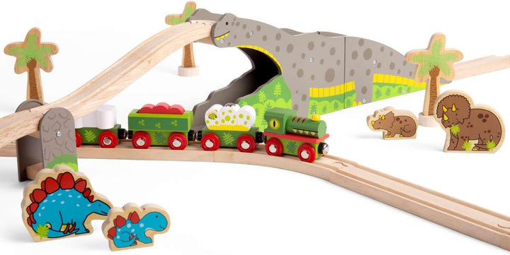 Bigjigs Rail Dino Lokomotive mit Waggons