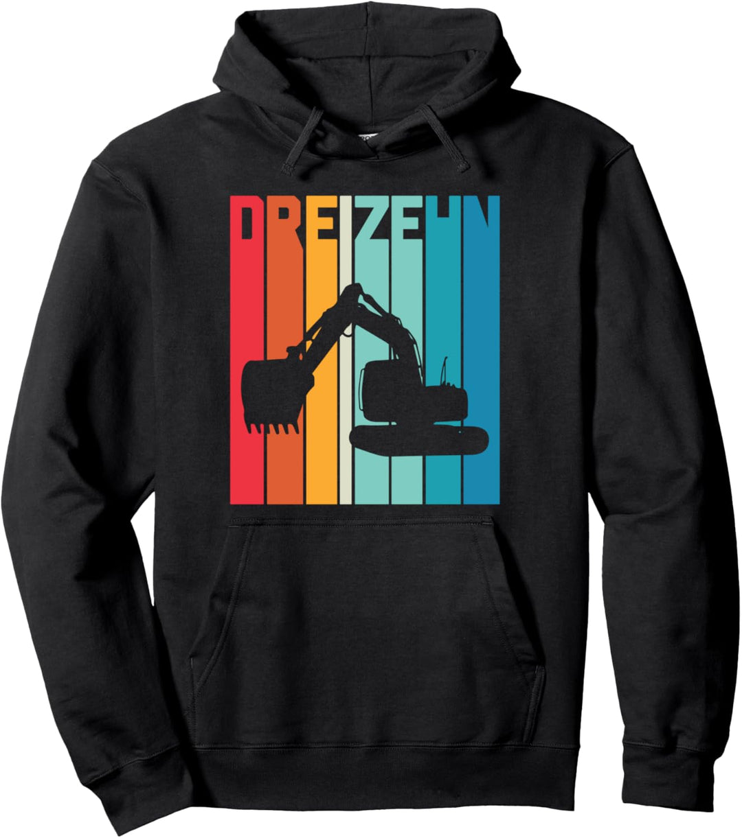 13. Geburtstag Retro Bagger Junge Baustelle Bauarbeiter Pullover Hoodie