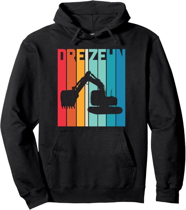 13. Geburtstag Retro Bagger Junge Baustelle Bauarbeiter Pullover Hoodie