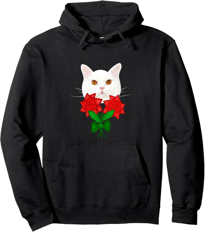 Katze mit zwei rote Rosen Pullover Hoodie
