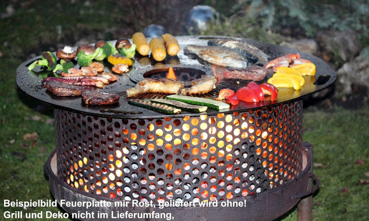 Premium Feuerplatte 80 cm - 5mm dick - Grillring & BBQ-Platte mit 4 Handgriffen - Ultimatives Grilld
