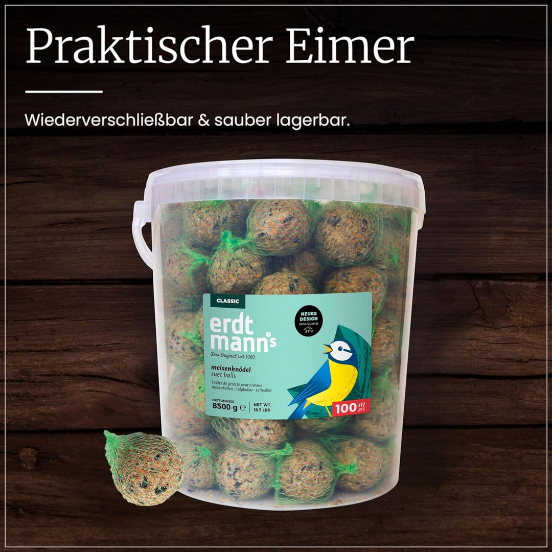 ERDTMANNS - 100 Meisenknödel für Wildvögel mit Netz im Eimer