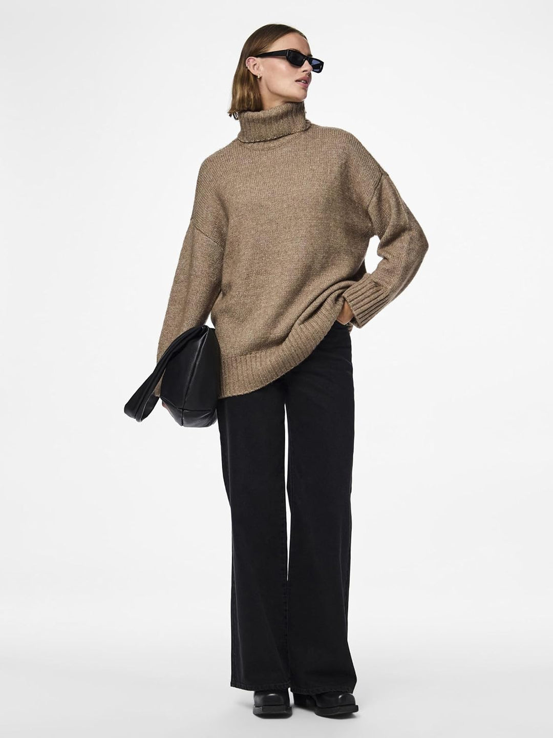 PIECES Damen Pcnancy Ls Loose Roll Neck Knit Noos Bc Pullover, Fossil