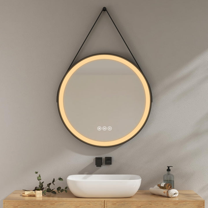 EMKE Runder Badspiegel mit Beleuchtung 70cm, Antibeschlag | Wandspiegel mit 3 Lichtfarbe dimmbar, Sp