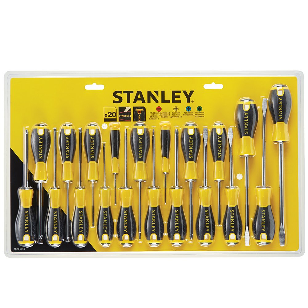 Stanley Tools sta060213 Essential Schraubendreher, gelb/schwarz (20 Stück) STHT0-60213, STHT0-60213
