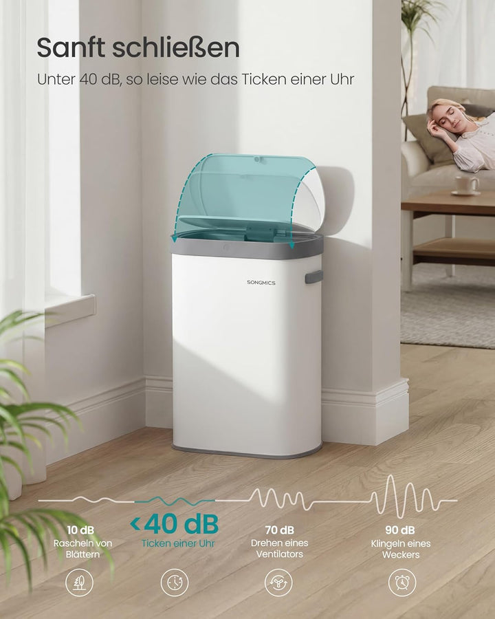 SONGMICS Mülleimer mit Sensor, automatischer Abfalleimer 50 L, Öffnen per Handbewegung oder Berühren