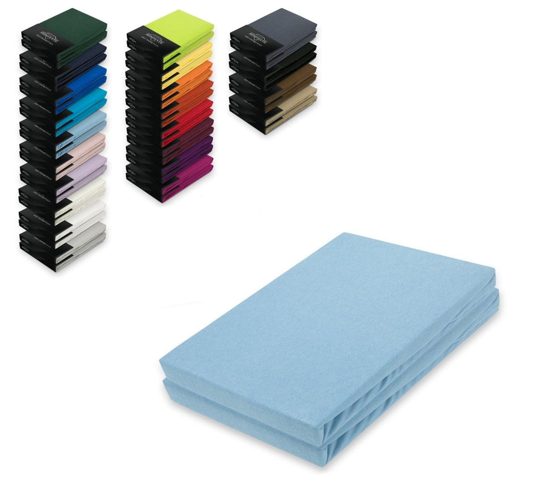 EXKLUSIV HEIMTEXTIL Jersey Spannbettlaken Doppelpack Rundumgummizug 200 x 220 cm Hellblau Hellblau 2