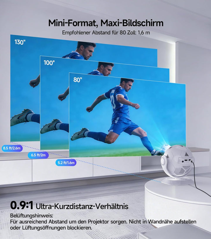 Magcubic Mini Beamer Projektor 4K Support, 360° Fussball-Motiv Beamer Klein Heimkino Outdoor WiFi 6