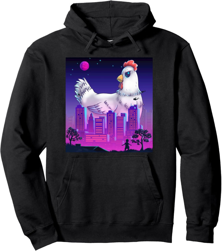 Giant Chicken Vaporwave Retro Synthwave Aesthetic Monster Pullover Hoodie