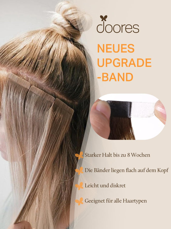 DOORES Extensions Echthaar Tape in, Tief Schwarz 55cm (22zoll) 50g 20pcs, Remy Haarextension Tape in