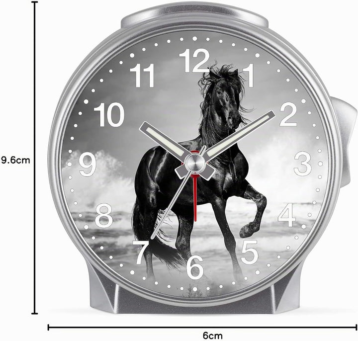 Eurotime Kinder Wecker für Mädchen mit Pferde-Motiv, Kunststoffgehäuse und Kunststoffglas, geräuscha