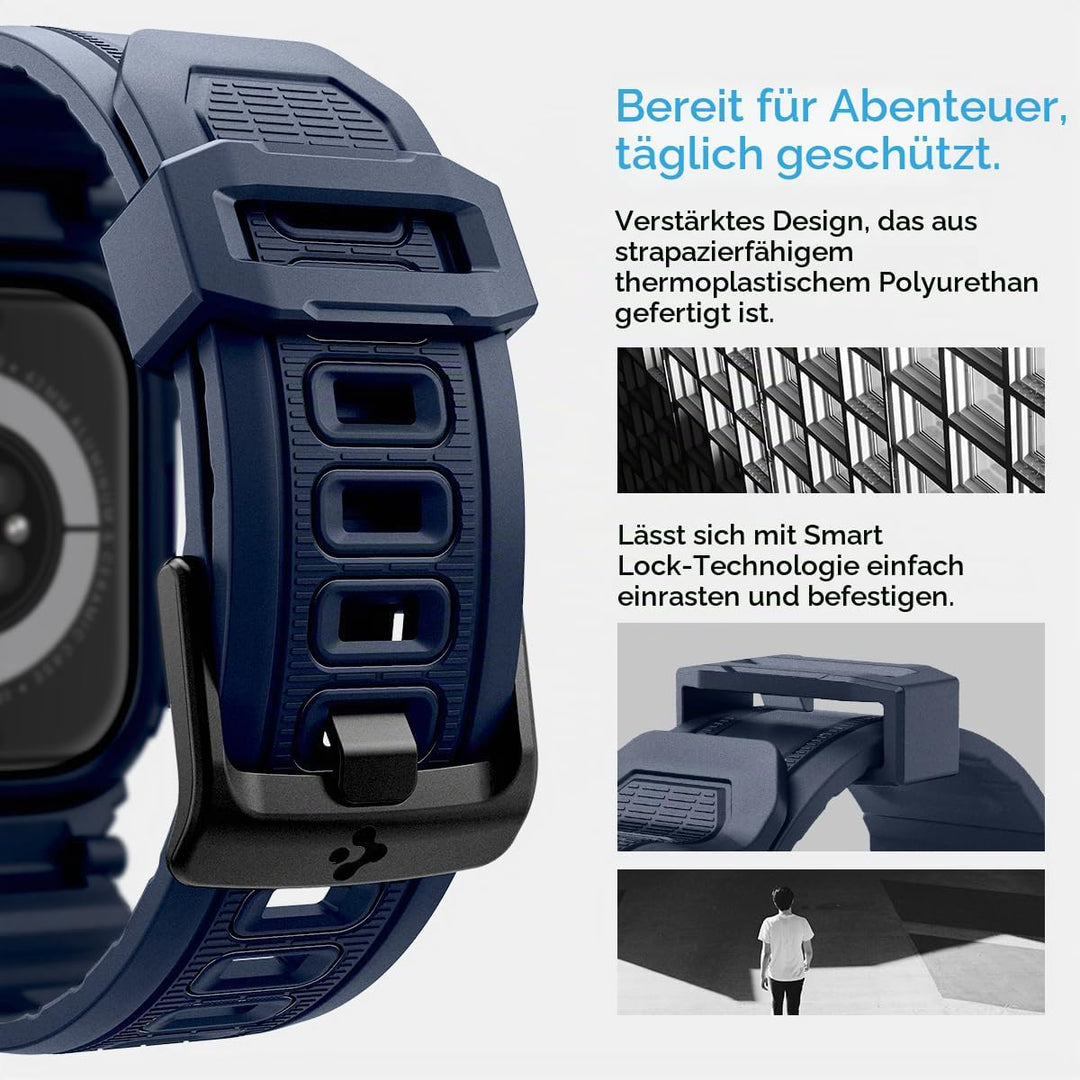 Spigen Rugged Armor Pro Hülle mit Armband Kompatibel mit Apple Watch 11/10 42mm (2025/2024) Marinebl