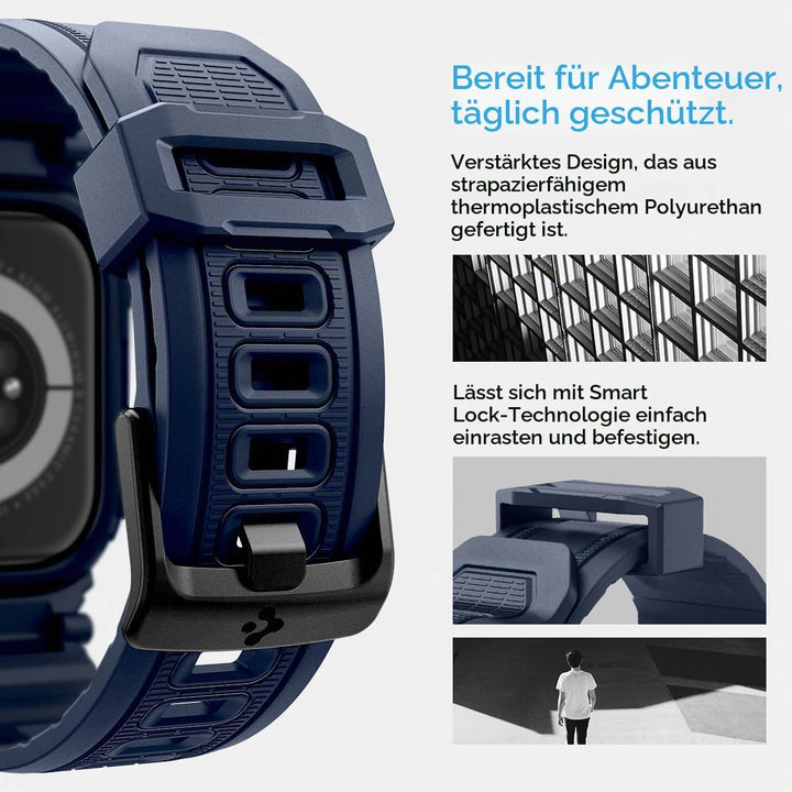 Spigen Rugged Armor Pro Hülle mit Armband Kompatibel mit Apple Watch 11/10 42mm (2025/2024) Marinebl