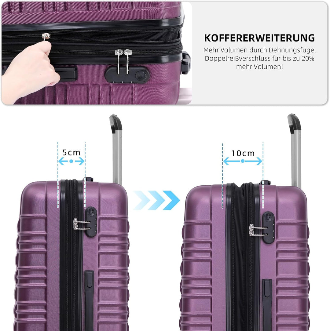 BEIBYE Zwillingsrollen Reisekoffer Koffer Trolleys Hartschale M-L-XL-Set (Violett, XL), XL