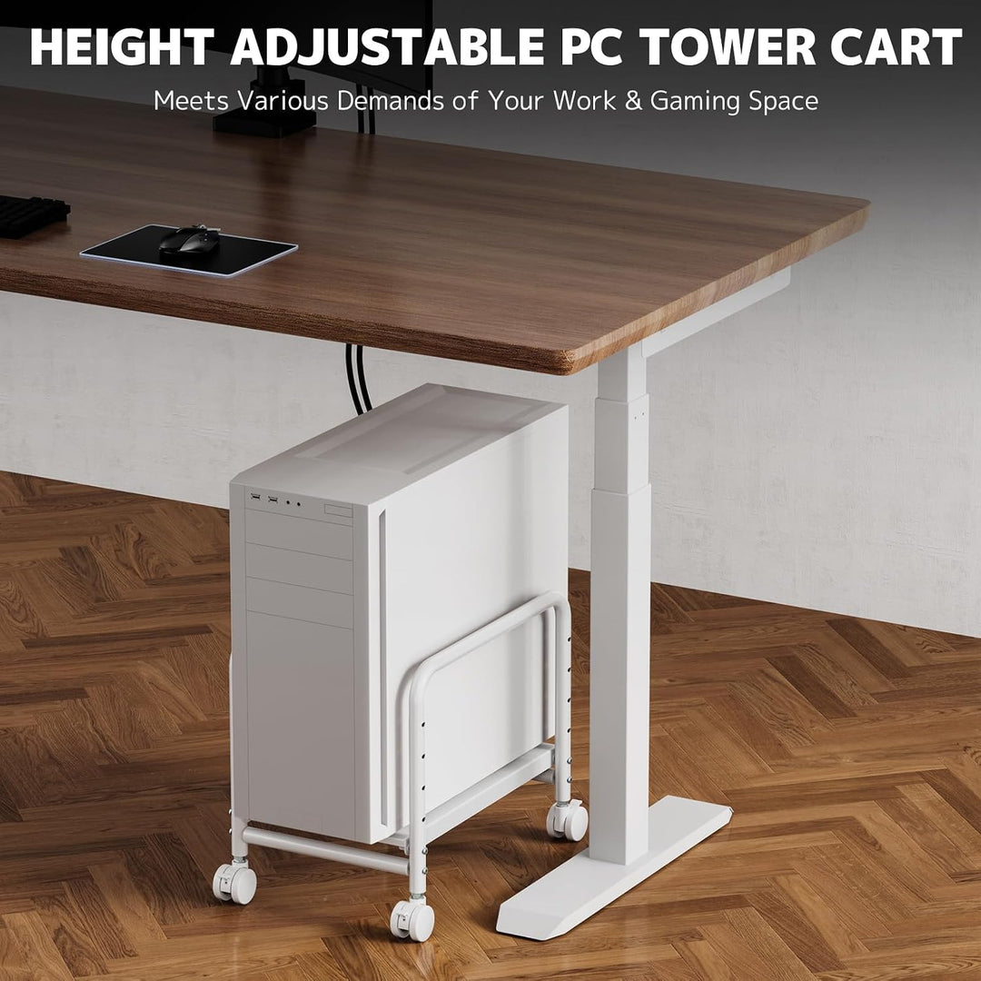 PUTORSEN PC Ständer mit Rollen - Höhenverstellbar Untertisch PC Rollwagen für Mid-Tower PC-Gehäuse,